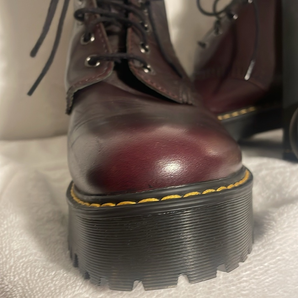 Dr. Martens Burgundy Leather Lace-Up Boots; extra chunky sole.  Shriver hi. NWOT - Picture 8 of 12